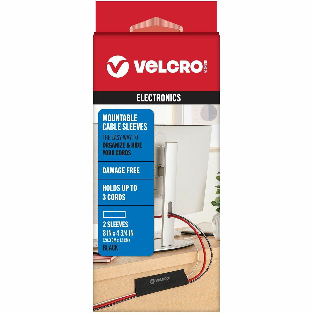 VELCRO® Mountable Cable Sleeves - Cable Sleeve - Black - 8" Length - 2 / Pack