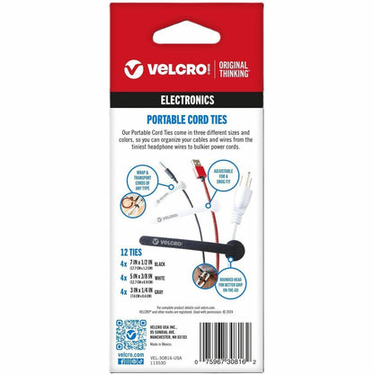 VELCRO® Portable Cord Ties - Cable Tie - Multi - 12 / Pack