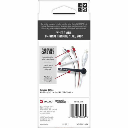 VELCRO® Portable Cord Ties - Cable Tie - Multi - 36 / Pack