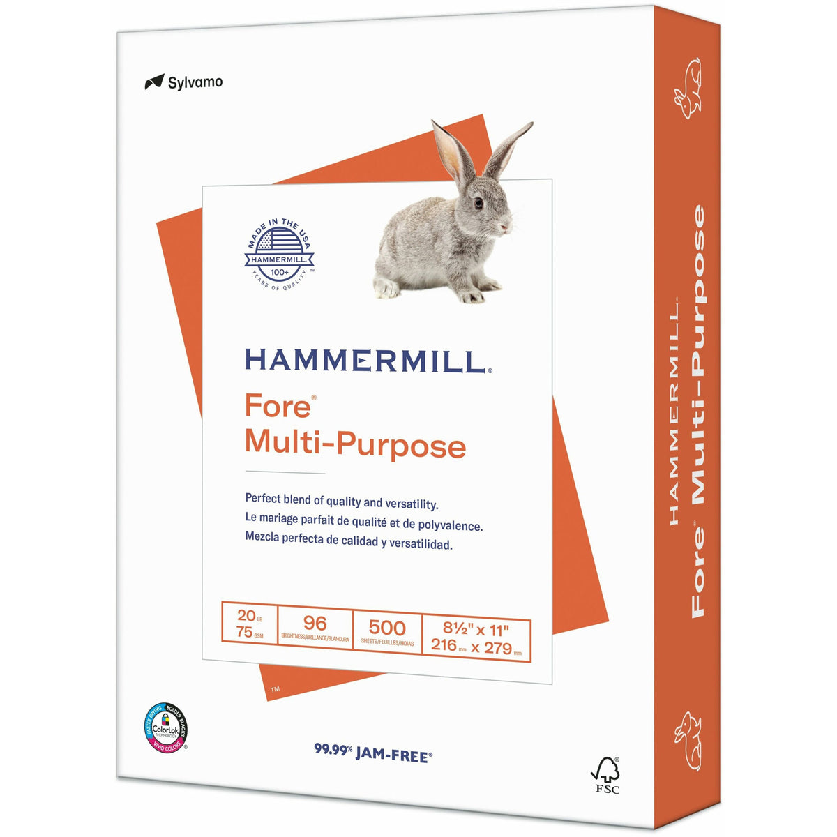 Hammermill Fore Multipurpose Copy Paper - White - 96 Brightness - Letter - 8 1/2" x 11" - 20 lb Basis Weight - FSC - Aci