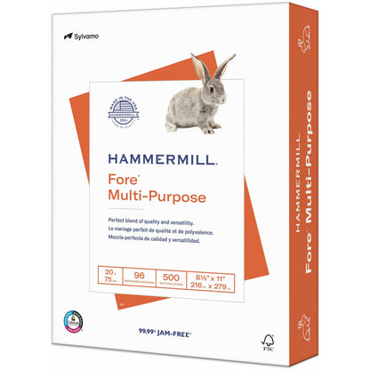 Hammermill Fore Multipurpose Copy Paper - White - 96 Brightness - Letter - 8 1/2" x 11" - 20 lb Basis Weight - FSC - Aci