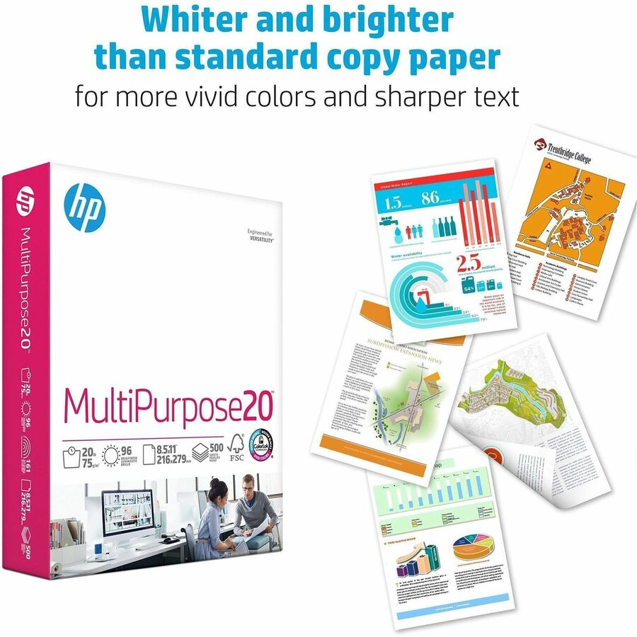 HP Papers Multipurpose20 Copy Paper - White - 96 Brightness - Letter - 8 1/2" x 11" - 20 lb Basis Weight - Smooth - FSC