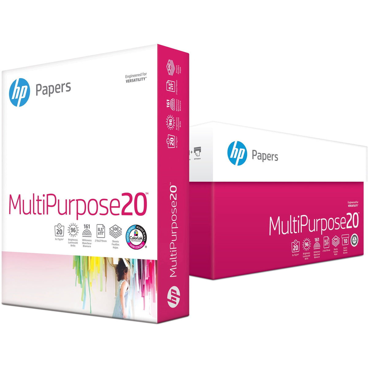 HP Papers Multipurpose20 Copy Paper - White - 96 Brightness - Letter - 8 1/2" x 11" - 20 lb Basis Weight - Smooth - FSC