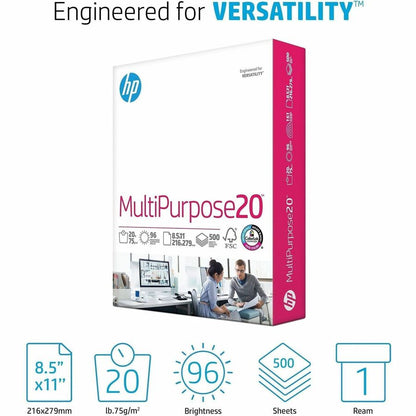 HP Papers Multipurpose20 Copy Paper - White - 96 Brightness - Letter - 8 1/2" x 11" - 20 lb Basis Weight - Smooth - FSC