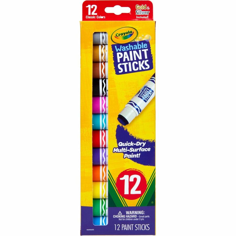 Crayola Project Quick-Dry Paint Sticks - Stick - 12 Color(s) - Assorted - 0.28 fl oz - Washable - 6 / Pack
