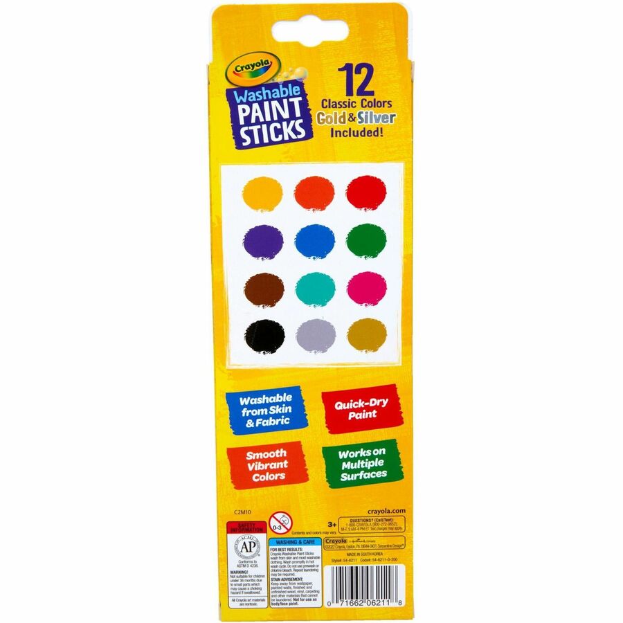 Crayola Project Quick-Dry Paint Sticks - Stick - 12 Color(s) - Assorted - 0.28 fl oz - Washable - 6 / Pack