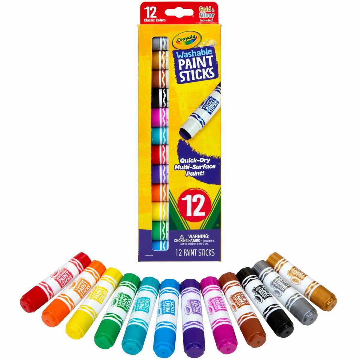 Crayola Project Quick-Dry Paint Sticks - Stick - 12 Color(s) - Assorted - 0.28 fl oz - Washable - 6 / Pack