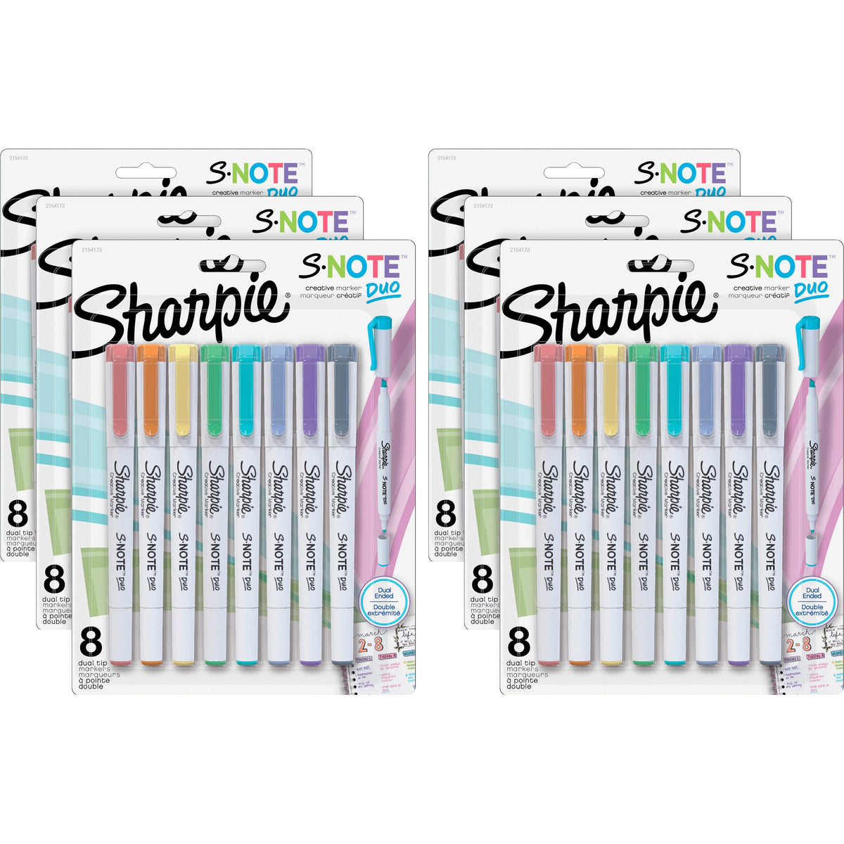Sharpie S-Note Duo Dual-Tip Markers - Assorted Ink - 8/Pack - 6 / Box