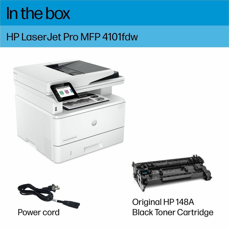 HP LaserJet Pro 4101fdw Wireless Laser Multifunction Printer - Monochrome - White - Copier/Fax/Printer/Scanner - 4800 x 