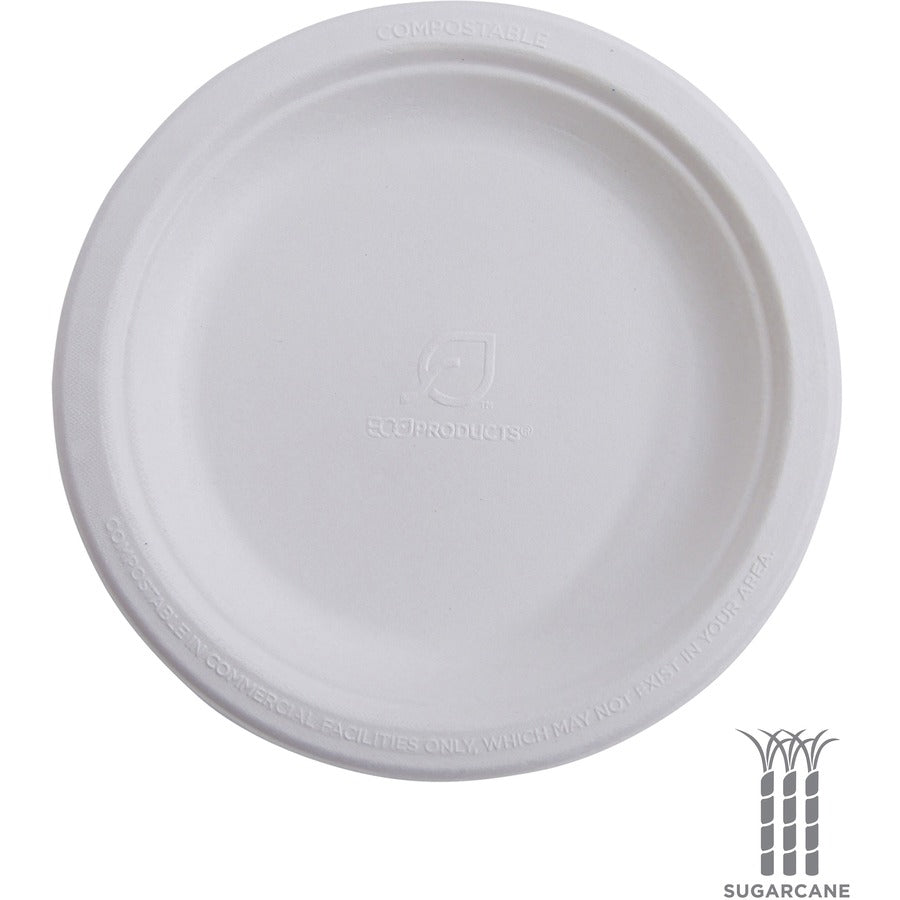 Eco-Products Vanguard 10" Sugarcane Plates - Breakroom - Disposable - Microwave Safe - 10" Diameter - White - Sugarcane 
