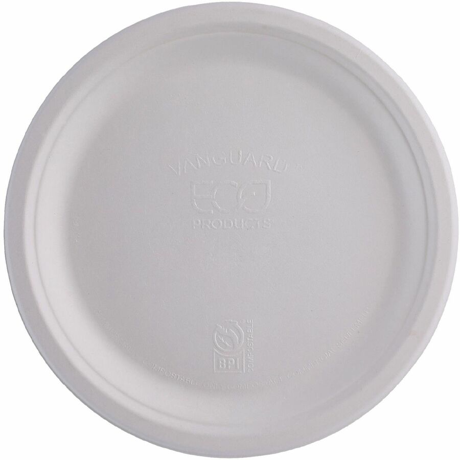 Eco-Products Vanguard 10" Sugarcane Plates - Breakroom - Disposable - Microwave Safe - 10" Diameter - White - Sugarcane 