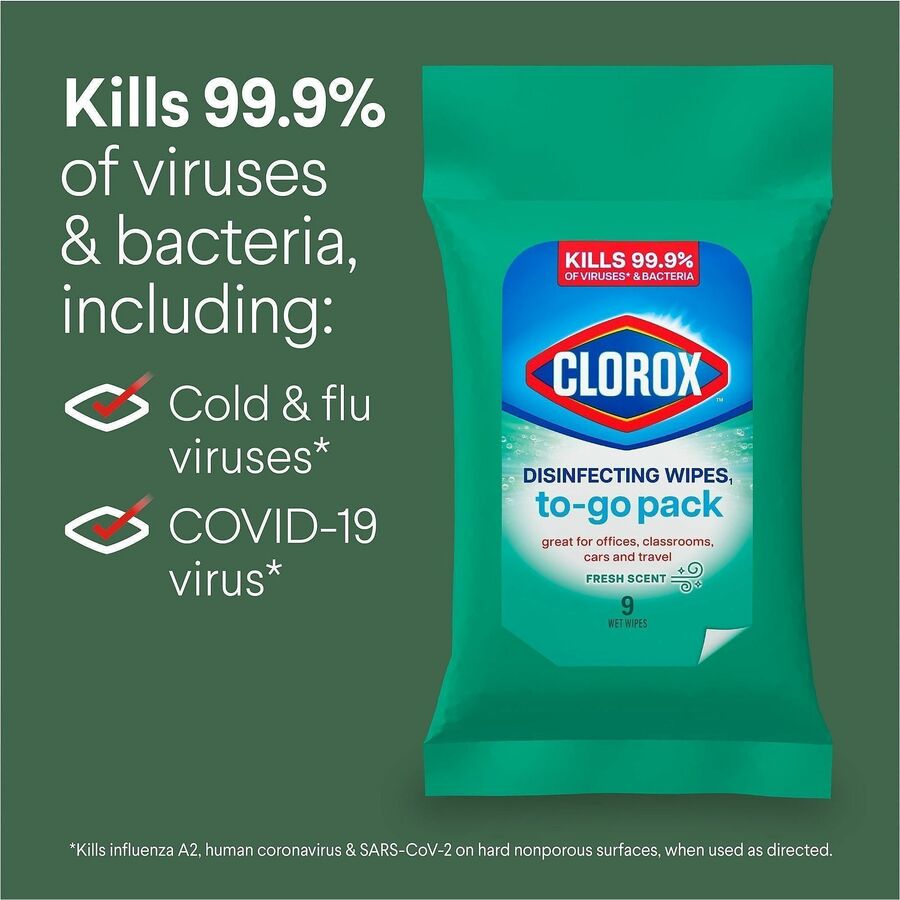 Clorox Bleach-Free Disinfecting WipesTo-Go Pack - Fresh Scent - Bleach-free, Disinfectant, Antibacterial, Disposable - W