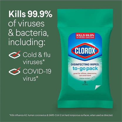 Clorox Bleach-Free Disinfecting WipesTo-Go Pack - Fresh Scent - Bleach-free, Disinfectant, Antibacterial, Disposable - W
