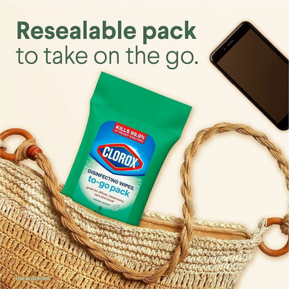 Clorox Bleach-Free Disinfecting WipesTo-Go Pack - Fresh Scent - Bleach-free, Disinfectant, Antibacterial, Disposable - W