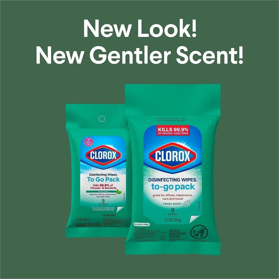 Clorox Bleach-Free Disinfecting WipesTo-Go Pack - Fresh Scent - Bleach-free, Disinfectant, Antibacterial, Disposable - W