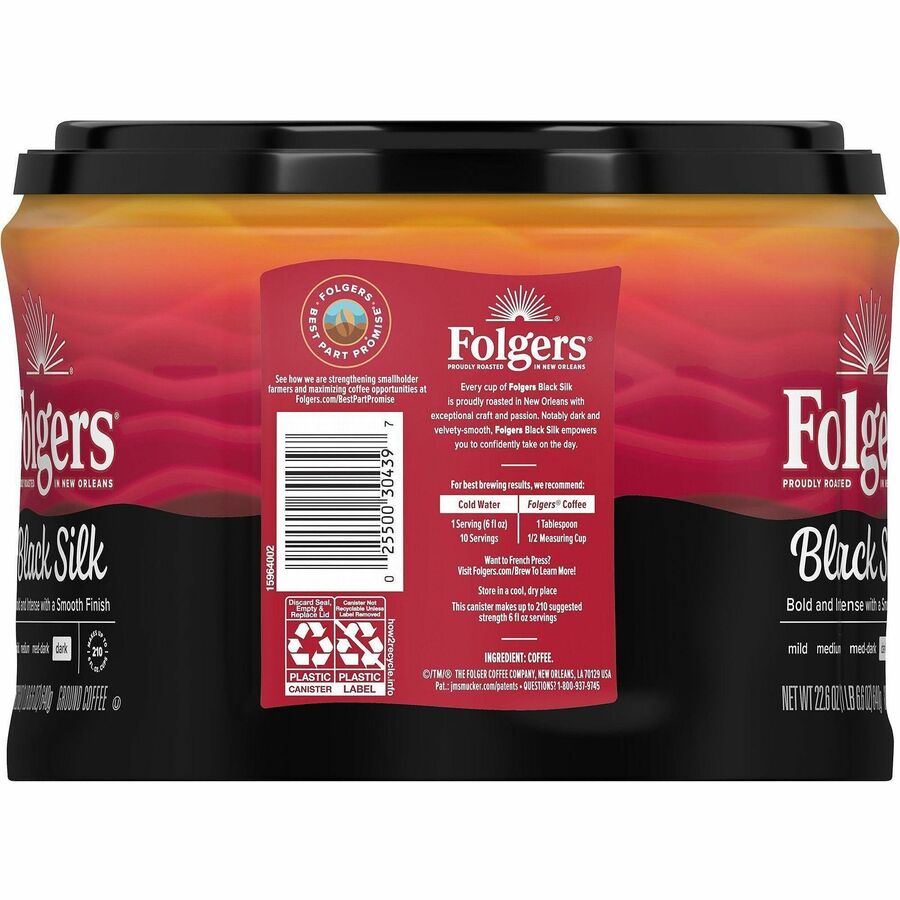 Folgers® Ground Black Silk Coffee - Black Coffee - Dark - 22.6 oz Per Canister - Ground - 1 Each