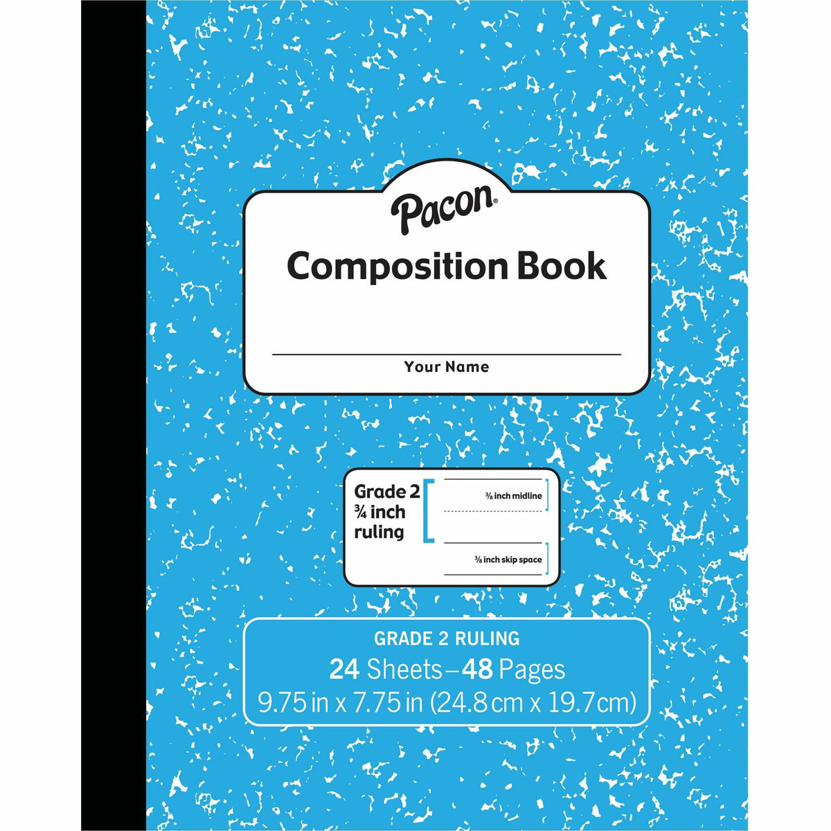 Pacon Composition Book - 24 Sheets - 48 Pages - 9.8" Width x 7.5" Depth - Blue Marble Cover - Durable Cover, Soft Cover 