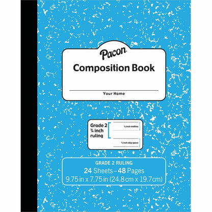 Pacon Composition Book - 24 Sheets - 48 Pages - 9.8" Width x 7.5" Depth - Blue Marble Cover - Durable Cover, Soft Cover 