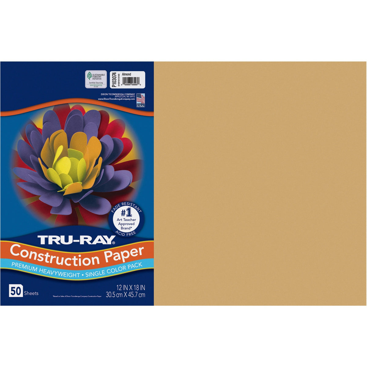 Tru-Ray Construction Paper - Art Project, Craft Project - 12" Width x 18" Length - 76 lb Basis Weight - Almond - Fiber, 
