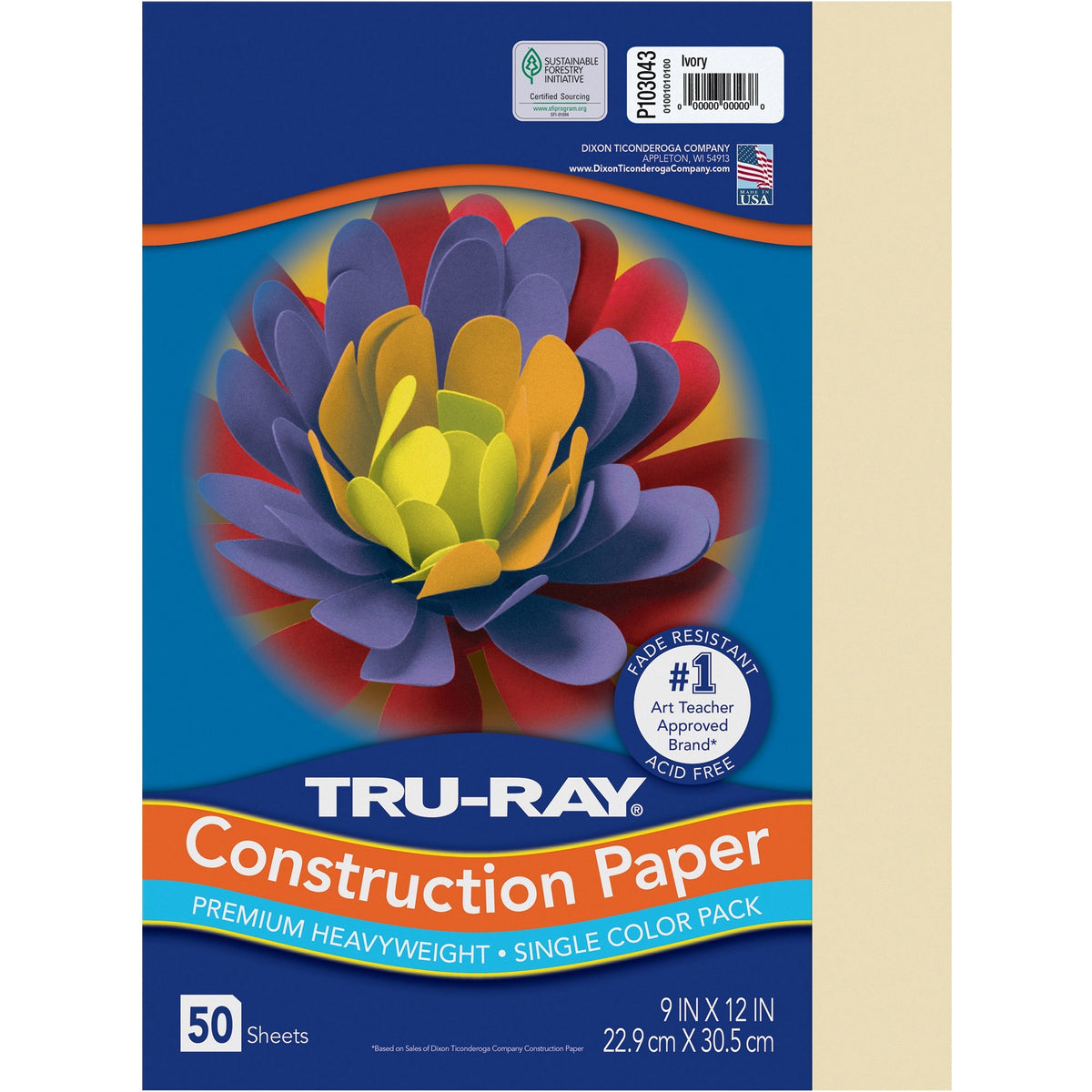 Tru-Ray Construction Paper - Art Project, Craft Project - 9" Width x 12" Length - 76 lb Basis Weight - Ivory - Fiber, Su