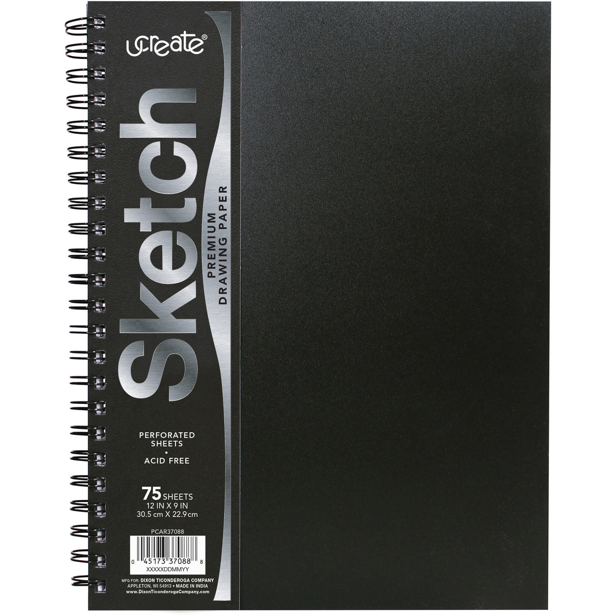 UCreate Poly Cover Sketch Book - 75 Sheets - Spiral - 70 lb Basis Weight - 12" x 9" Sheet Size - 12" Width x 9" Depth - 