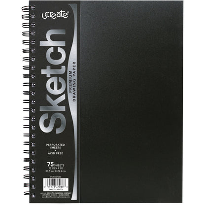 UCreate Poly Cover Sketch Book - 75 Sheets - Spiral - 70 lb Basis Weight - 12" x 9" Sheet Size - 12" Width x 9" Depth - 