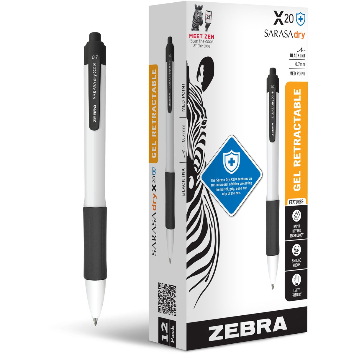 SARASA dry X20+ Gel Retractable RDI - 0.7 mm Medium Conical Pen Point - Retractable - Black Ink - Gel-based - White Plas