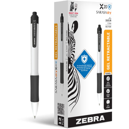 SARASA dry X20+ Gel Retractable RDI - 0.7 mm Medium Conical Pen Point - Retractable - Black Ink - Gel-based - White Plas