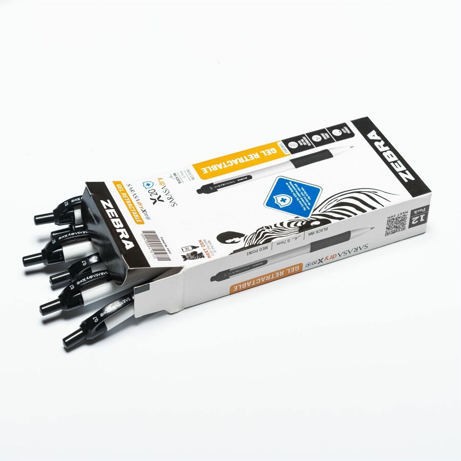 SARASA dry X20+ Gel Retractable RDI - 0.7 mm Medium Conical Pen Point - Retractable - Black Ink - Gel-based - White Plas