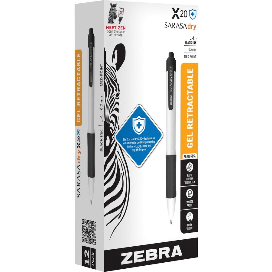 SARASA dry X20+ Gel Retractable RDI - 0.7 mm Medium Conical Pen Point - Retractable - Black Ink - Gel-based - White Plas