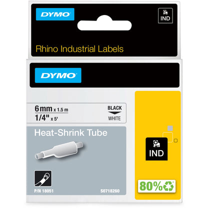 Dymo Rhino Heat Shrink Tube Labels - x 1/4" Width - Thermal Transfer - White - Polyolefin - 1 Each