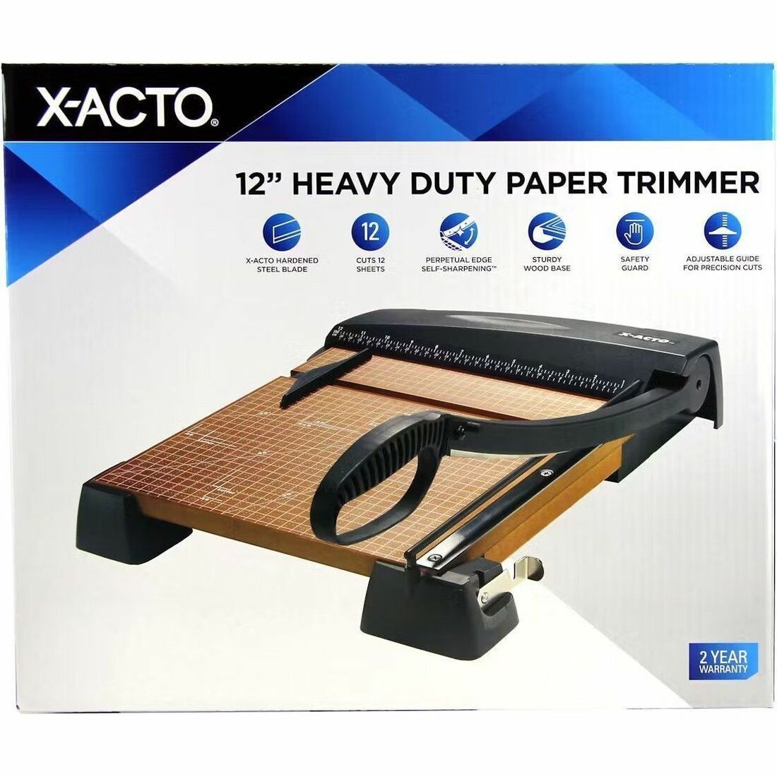 X-Acto Hvy-Duty Wood Base Paper Trimmer - 12 Sheet Cutting Capacity - Steel Blade - 12" Cutting Length x 12" Width x 12"