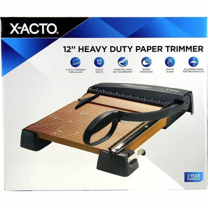 X-Acto Hvy-Duty Wood Base Paper Trimmer - 12 Sheet Cutting Capacity - Steel Blade - 12" Cutting Length x 12" Width x 12"
