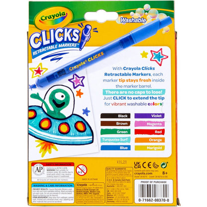 Crayola Marker - Retractable - Washable - Assorted Ink - Water Based - Assorted Plastic Barrel - 10 / Pack