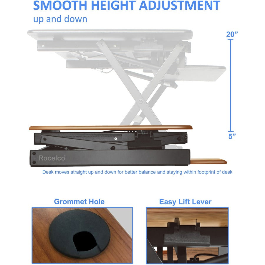 Rocelco DADR-46 46" Adjustable Desk Riser with EVR - 20" Height x 46" Width - Desk - Teak - For Monitor, Notebook, Keybo