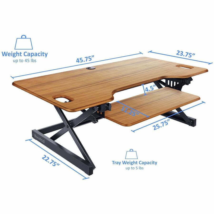 Rocelco DADR-46 46" Adjustable Desk Riser with EVR - 20" Height x 46" Width - Desk - Teak - For Monitor, Notebook, Keybo