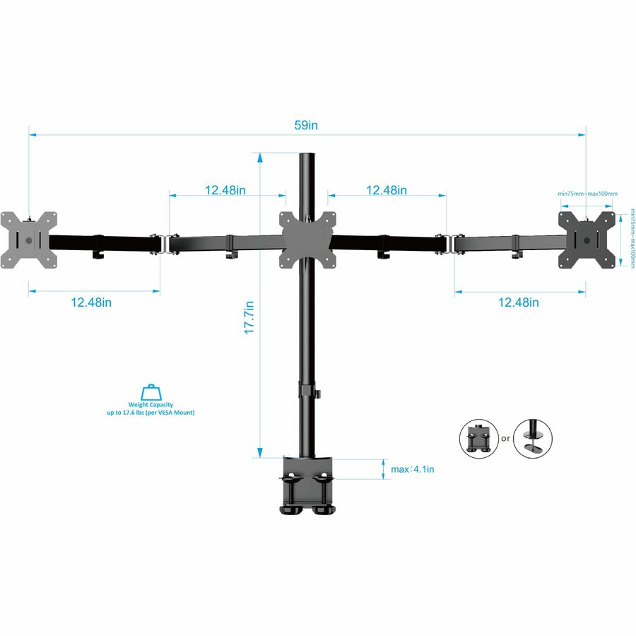 Rocelco RDM3 Desk Mount for LCD Monitor, LED Monitor, Display Stand - Black - Landscape/Portrait - Height Adjustable - 3