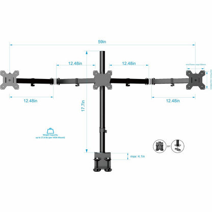 Rocelco RDM3 Desk Mount for LCD Monitor, LED Monitor, Display Stand - Black - Landscape/Portrait - Height Adjustable - 3