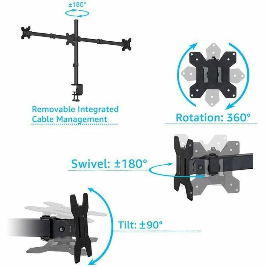 Rocelco RDM3 Desk Mount for LCD Monitor, LED Monitor, Display Stand - Black - Landscape/Portrait - Height Adjustable - 3
