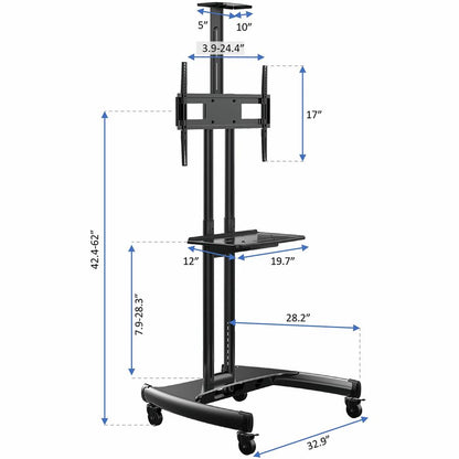 Rocelco VSTC Standard TV Cart - 100 lb Load Capacity - 4 Casters - 2.50" Caster Size - Steel Frame - Black - 32" to 70" 