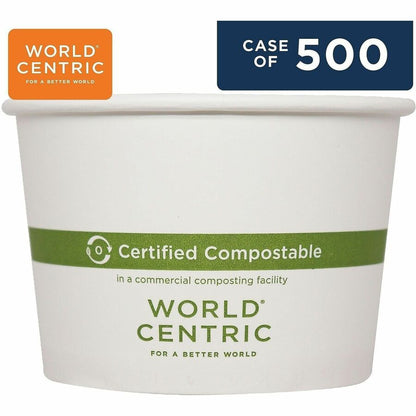 World Centric Compostable White Paper Bowl - Food, Soup, Ice Cream, Commercial - Disposable - White - Paper Body - 50/Pa