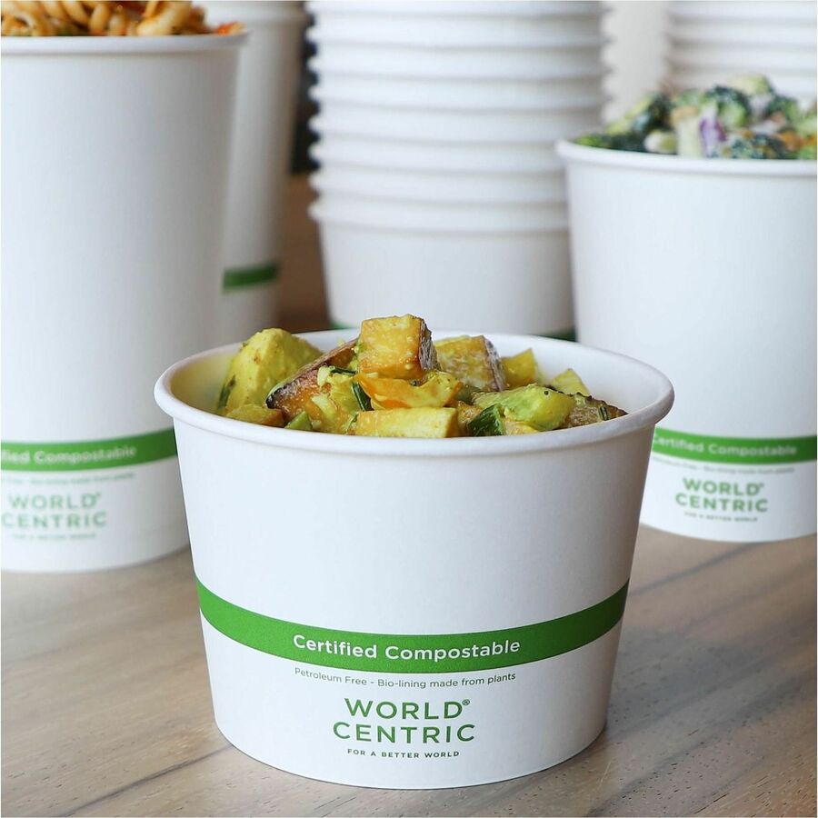 World Centric Compostable White Paper Bowl - Food, Soup, Ice Cream, Commercial - Disposable - White - Paper Body - 50/Pa