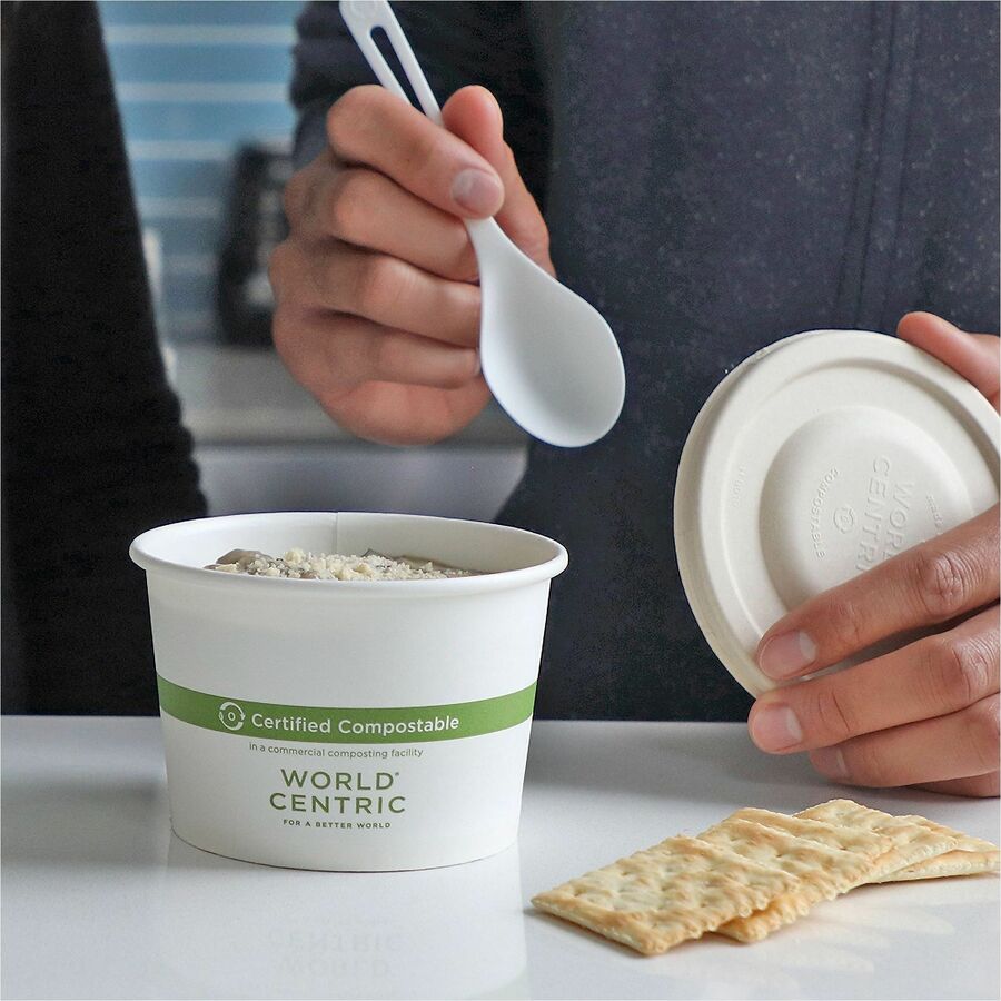 World Centric Compostable White Paper Bowl - Food, Soup, Ice Cream, Commercial - Disposable - White - Paper Body - 50/Pa