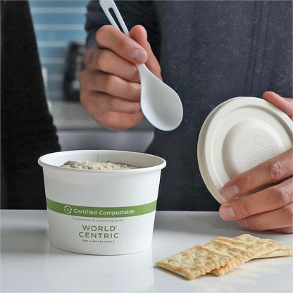 World Centric Compostable White Paper Bowl - Food, Soup, Ice Cream, Commercial - Disposable - White - Paper Body - 50/Pa