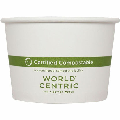 World Centric Compostable White Paper Bowl - Food, Soup, Ice Cream, Commercial - Disposable - White - Paper Body - 50/Pa