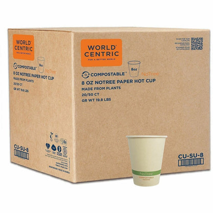World Centric Compostable NoTree Paper Hot Cups - 8 fl oz - Natural - Paper - 20 / Carton