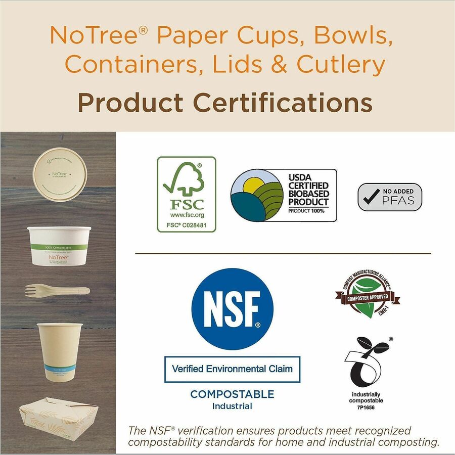 World Centric NoTree Paper Hot Cups - 4 fl oz - Natural - Paper - Hot Drink, Beverage, Tea, Hot Chocolate, Coffee - 50 C