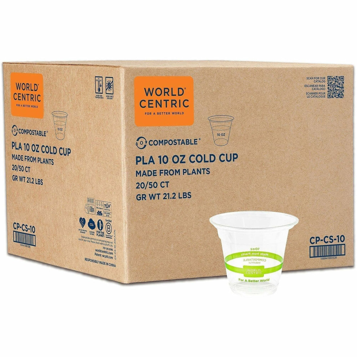 World Centric Compostable Clear Cold Cups - 10 fl oz - Clear - Polylactic Acid (PLA) - 20 / Carton