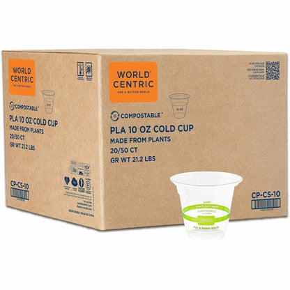 World Centric Compostable Clear Cold Cups - 10 fl oz - Clear - Polylactic Acid (PLA) - 20 / Carton