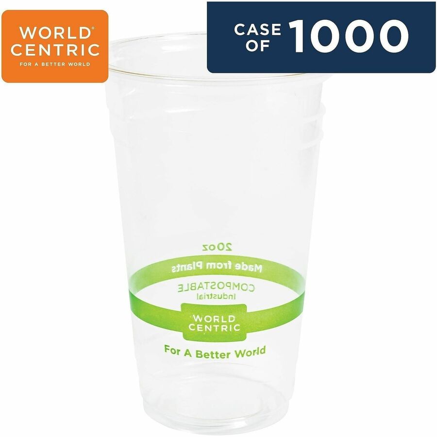 World Centric Compostable Clear Cold Cups - 20 fl oz - Clear - Polylactic Acid (PLA) - 20 / Carton